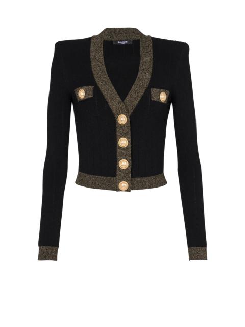 Cropped knit cardigan with gold trim