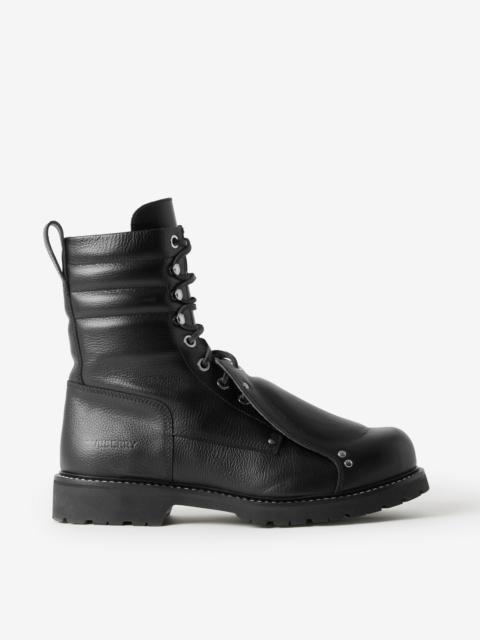 Burberry Lace Guard Detail Leather Ankle Boots