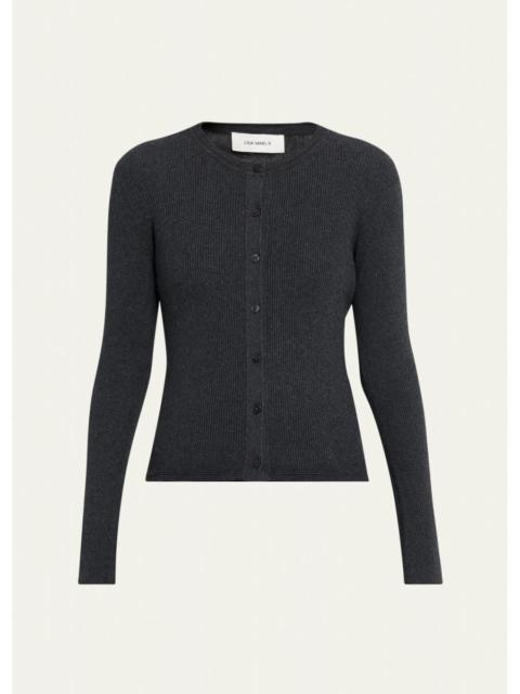 LISA YANG Abeena Cotton-Cashmere Rib Crewneck Cardigan