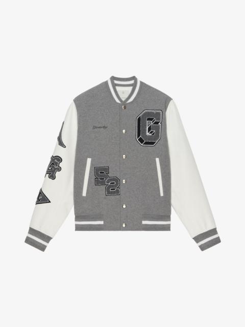 VARSITY JACKET IN EMBROIDERED WOOL AND LEATHER