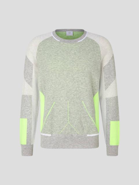 BOGNER KARE KNITTED PULLOVER IN LIGHT GREY/LIME