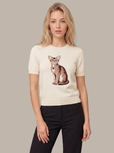 525 america Brinn: Cat Intarsia Cotton Short Sleeve Sweater