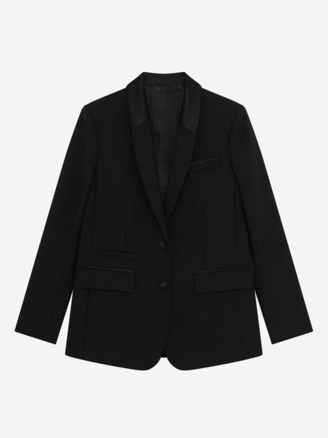 The Kooples BLACK SATIN DETAIL SUIT JACKET