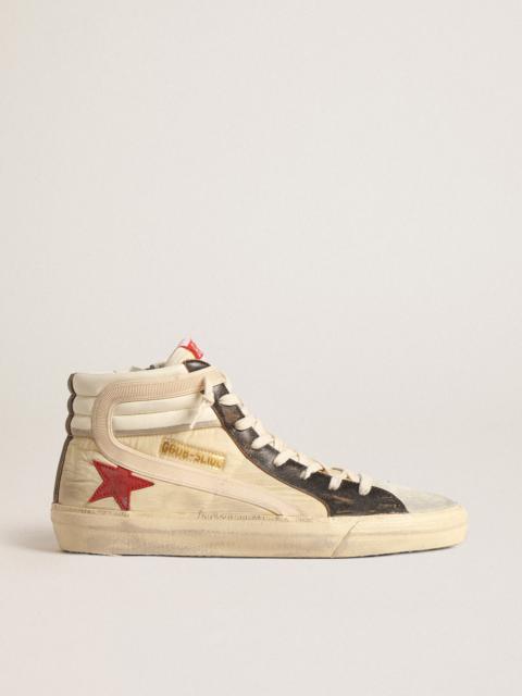 Slide LTD in faded nylon with suede star and beige flash