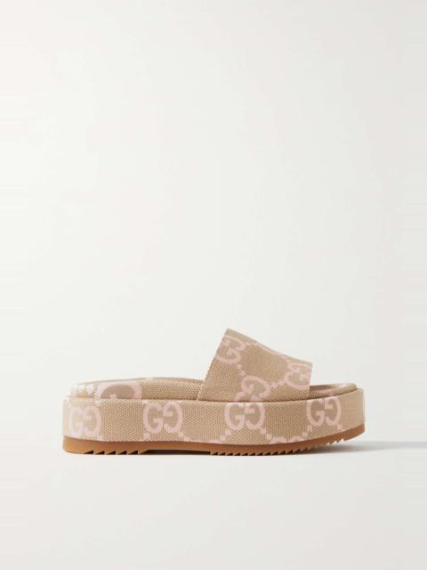 GUCCI Angelina logo-jacquard coated-canvas platform slides
