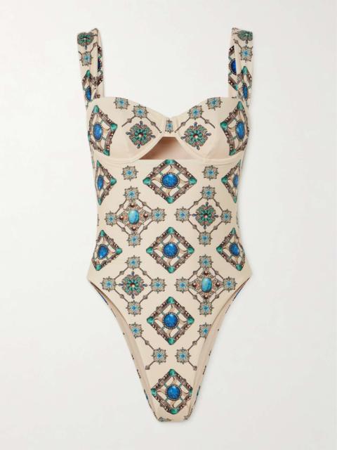 Agua by Agua Bendita + NET SUSTAIN Citrino Platero cutout printed recycled underwired swimsuit