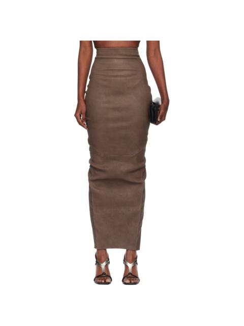 Rick Owens Gray Temple Dirt Pillar Leather Midi Skirt