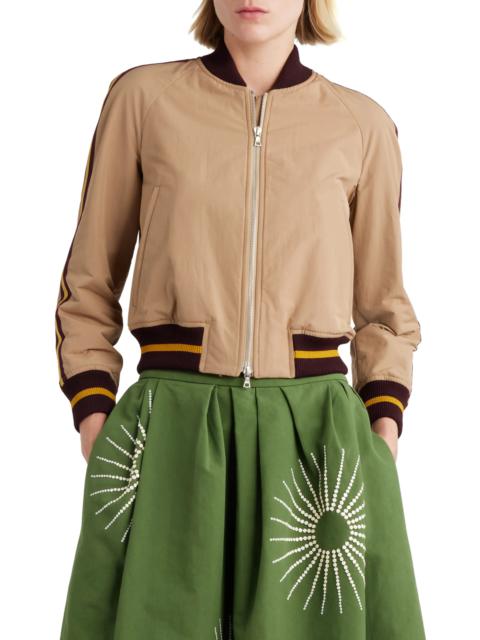 Rugby Stripe Trim Water Repellent Bomber Jacket