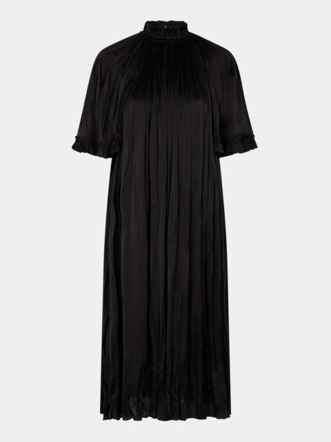 rabanne SOFT LONG PLEATED BLACK DRESS
