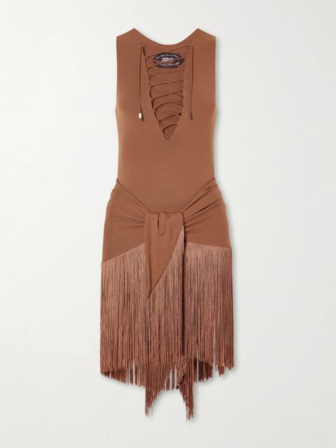 Taller Marmo Sahara Tie-detailed Stretch-jersey One-piece