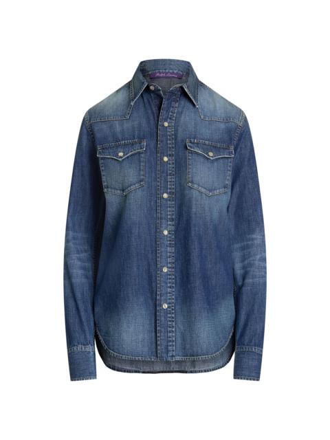 Ralph Lauren Women's Denim Snap-Front Long-Sleeve Top - Blue Ridge Breeze Wash