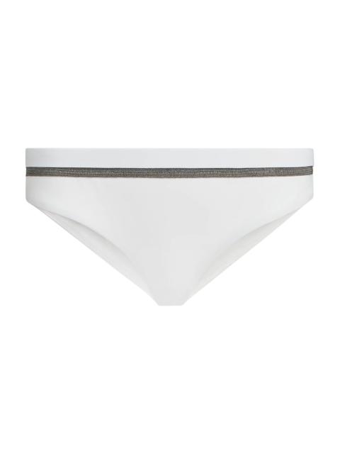 Brunello Cucinelli Women's Techno Jersey Bikini Bottoms with Monili - White