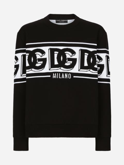 Wool jacquard round-neck sweater with DG logo
