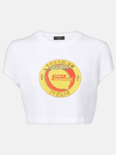 Cropped printed cotton T-shirt