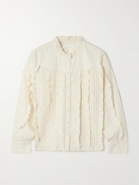 MOTHER The Shakespeare In The Park Ruffled Pintucked Embroidered Cotton-voile Blouse