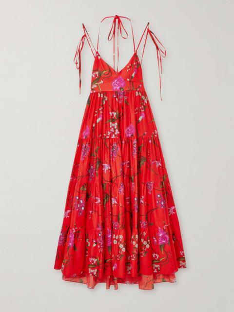 Erdem Floral-print tiered cotton-poplin maxi dress