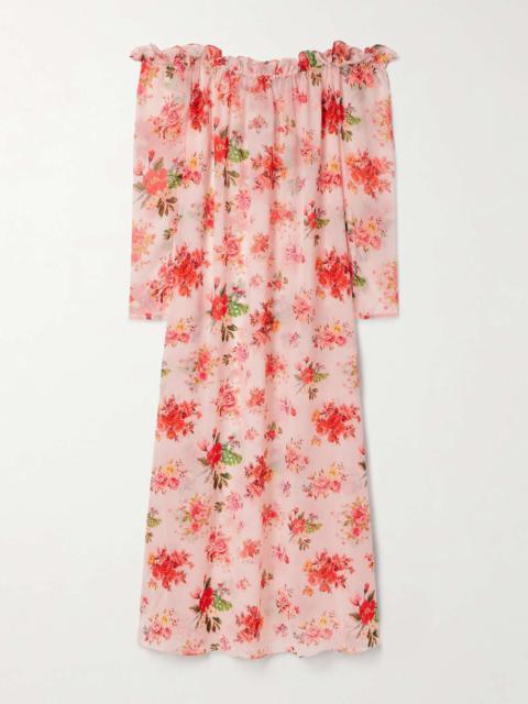KIKA VARGAS Dede off-the-shoulder ruffled floral-print crepe de chine maxi dress Pink