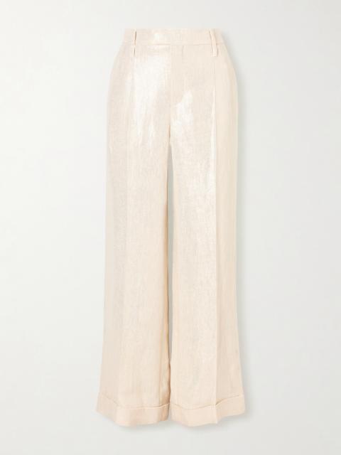 Brunello Cucinelli Metallic Linen Wide-leg Pants