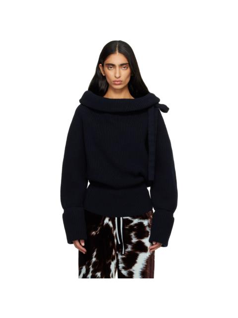 Dries Van Noten Navy Drawstring Turtleneck