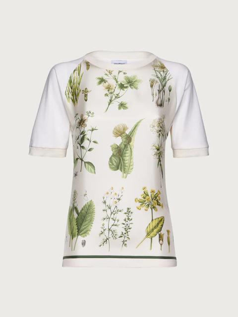 FERRAGAMO SHORT SLEEVED T-SHIRT WITH BOTANICAL PRINT