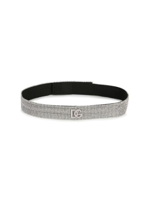 High-waist crystal mesh belt
