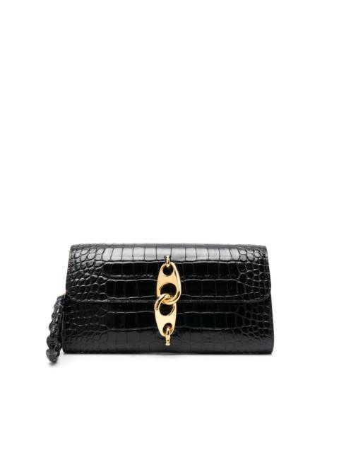 embossed-crocodile effect leather clutch