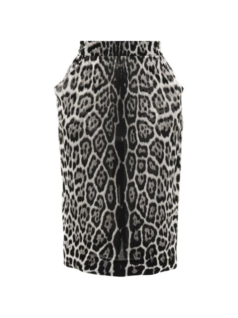 SAINT LAURENT leopard-print silk skirt