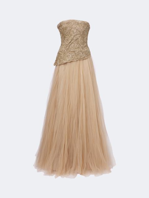 MARMAR HALIM Embroidered pleated tulle gown