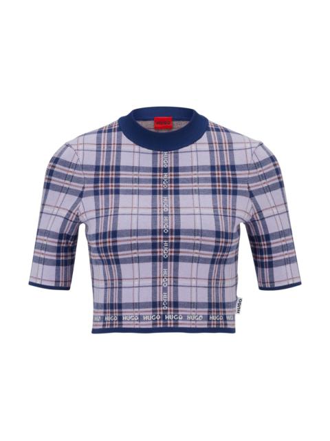 HUGO SHORT-SLEEVED CROPPED SWEATER WITH LOGO CHECK