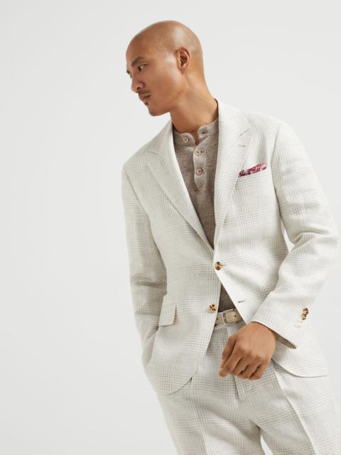 Brunello Cucinelli Linen, wool and silk Prince of Wales diagonal deconstructed blazer