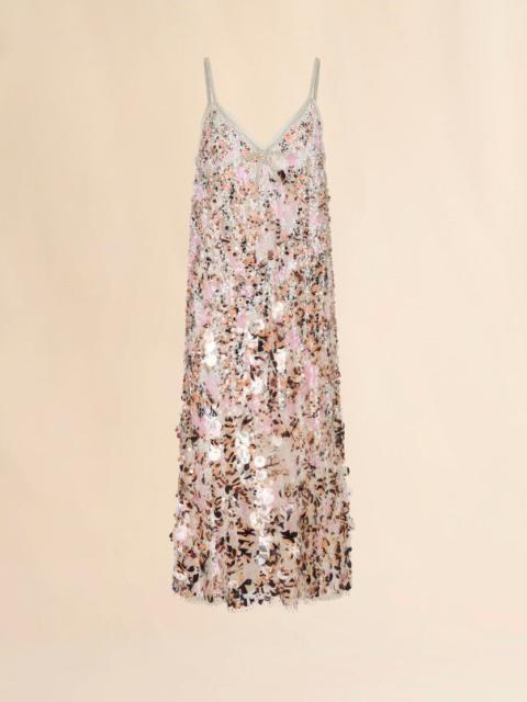 PINK MESH MIDI DRESS WITH MIXED SEQUINS