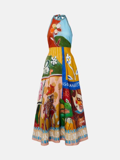 ALÉMAIS Mlak printed linen-blend midi dress