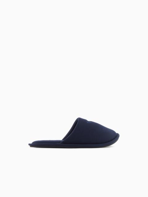 EMPORIO ARMANI TWILL SLIPPERS WITH EAGLE EMBROIDERY