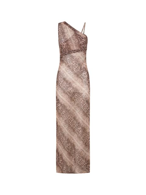 ONE TEASPOON Negroni Sheer Chiffon One Shoulder Maxi Dress - Cognac Snake
