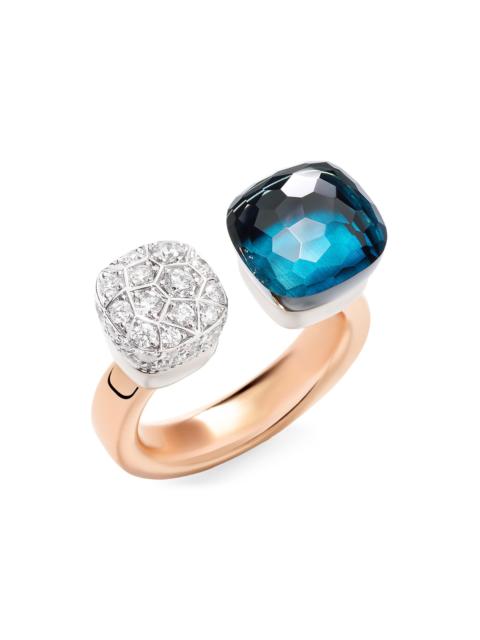 Pomellato Women's Nudo Two-Tone 18K Gold, London Blue Topaz & 0.80 TCW Diamond Cuff Ring - Rose Gold