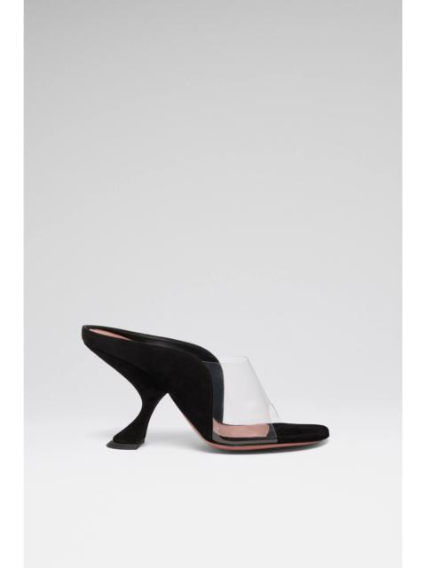 Amina Muaddi MACKENZIE SLIPPER 90 BLACK SUEDE AND TRANSPARENT PVC