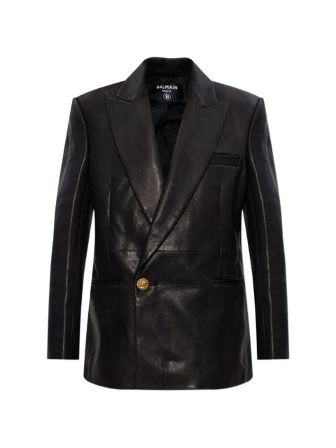 Balmain lion-button leather jacket