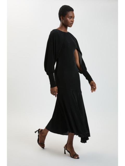 KAREN MILLEN Drapey Crepe V Neck Back Sleeved Maxi Dress