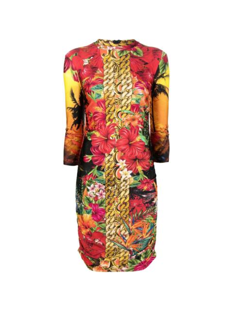 Hawaii-print mock-neck dress