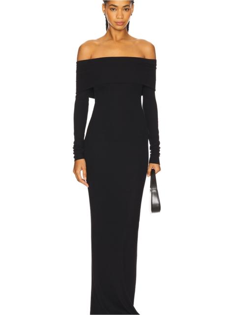 ÉTERNE Long Sleeve Off-Shoulder Butter Rib Maxi Dress