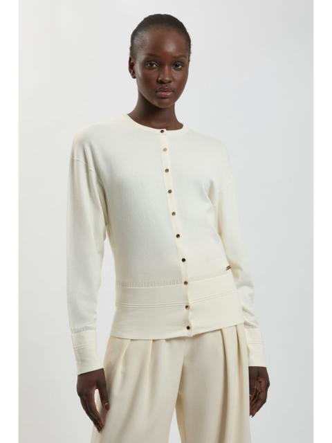 KAREN MILLEN Forever Viscose Blend Knitted Stitch Detail Balloon Sleeve Cardigan