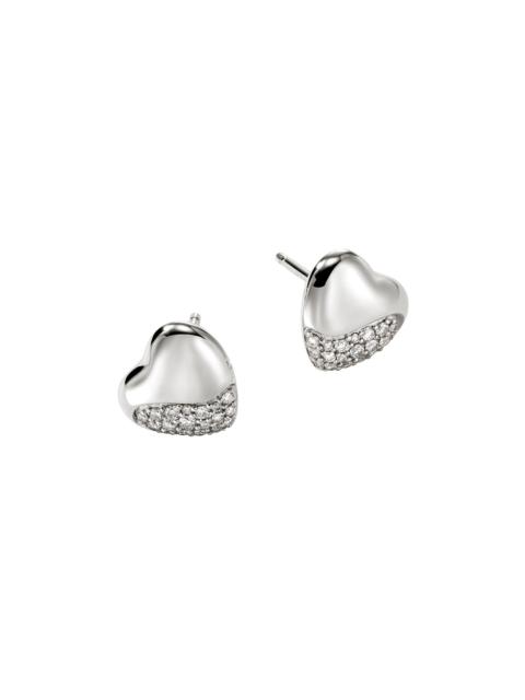 JOHN HARDY Women's Pebble Sterling Silver & 0.25 TCW Diamond Heart Stud Earrings - Silver