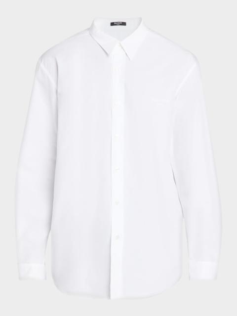 Balmain Men's Cotton Poplin Embroidered-Logo Sport Shirt