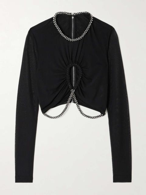 Barball cutout bead-embellished mesh top