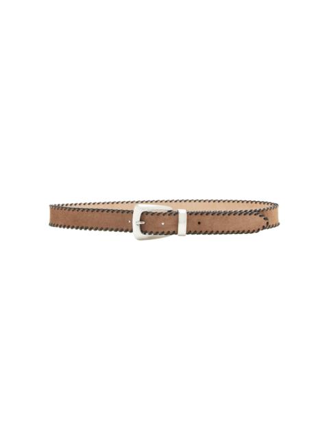 KHAITE Benny Whipstitch Suede Belt brown