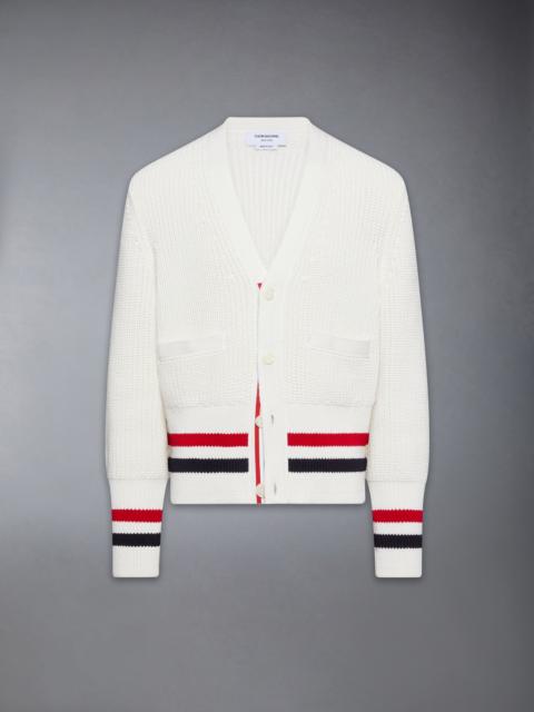 Thom Browne HALF CARDIGAN STITCH COTTON RWB CARDIGAN