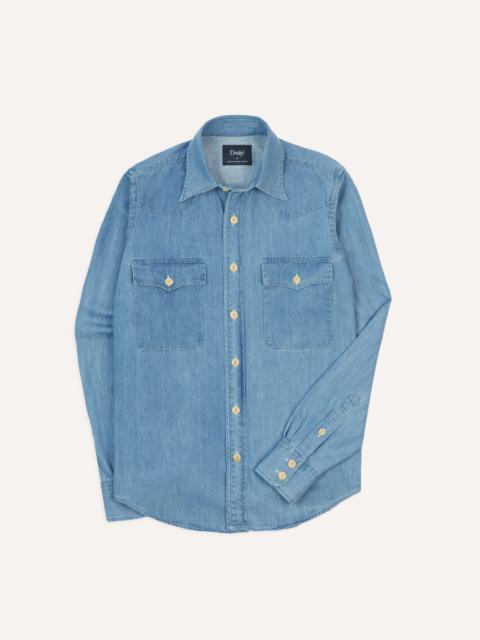 Drake's Bleach Wash Denim Two-Pocket Western Shirt