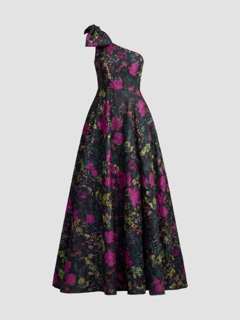 MAC DUGGAL Women's Floral Brocade Bow One-Shoulder Gown - Black Multi