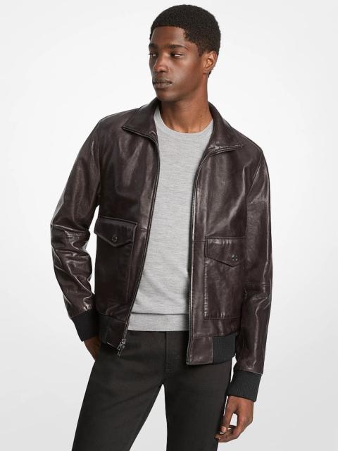 MICHAEL KORS Distressed Leather Harrington Jacket
