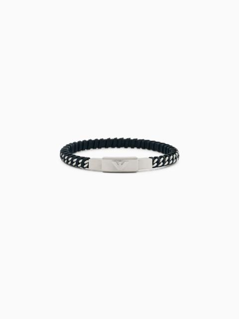 EMPORIO ARMANI STAINLESS STEEL LEATHER ID BRACELET